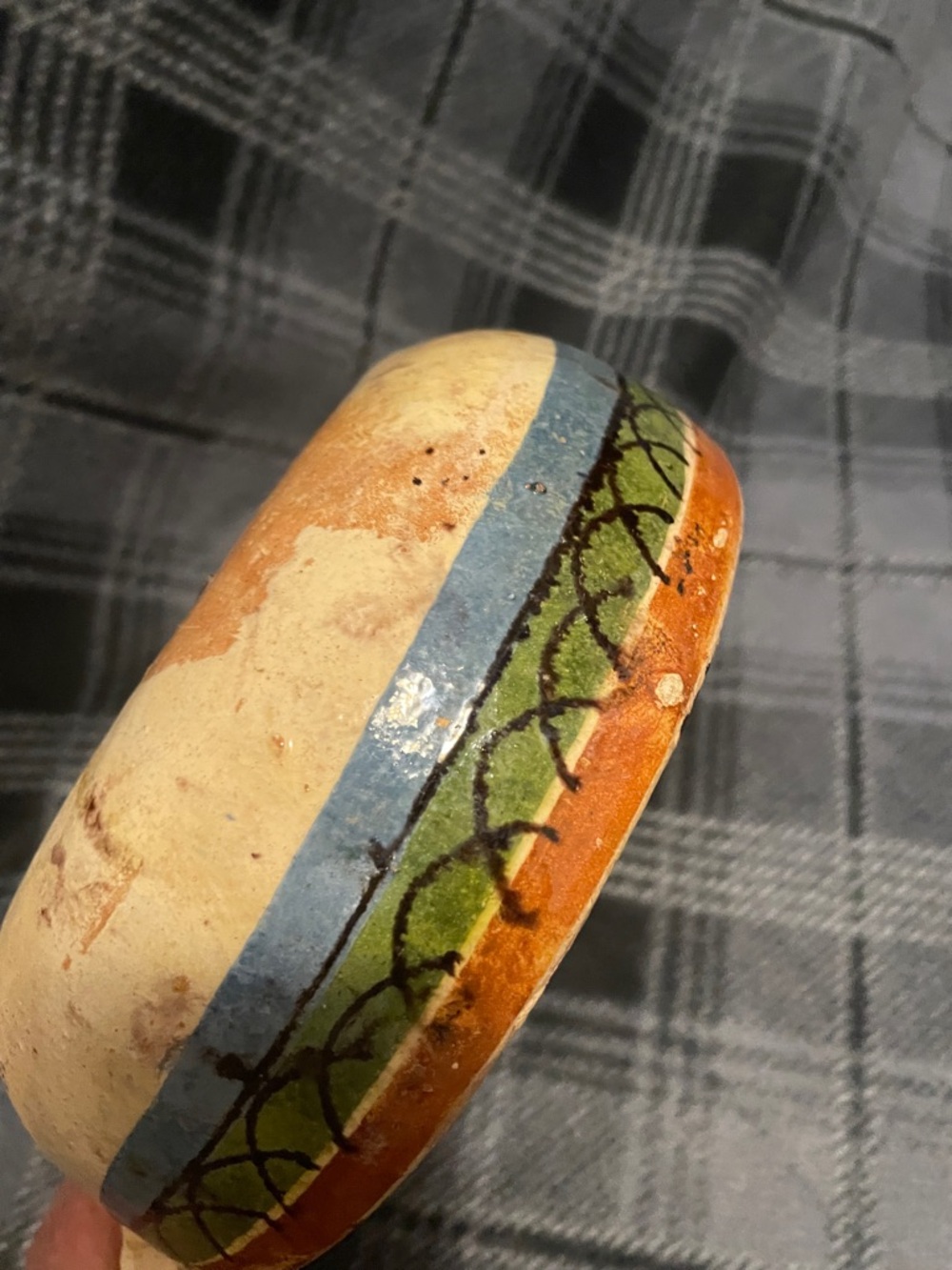 Hand-Painted Ceramic Accent Bowl in Cream, Blue, Green and Orange - Picture 5 of 8
